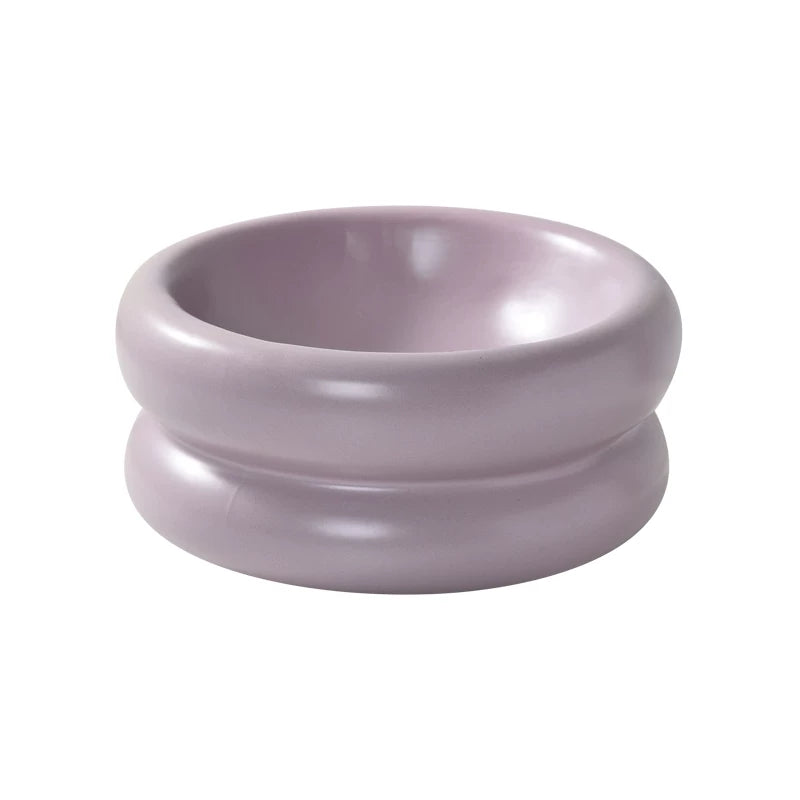Pomdsds | Low-Profile Ceramic Pet Feeding Bowl with Flat Rim for Daily Use