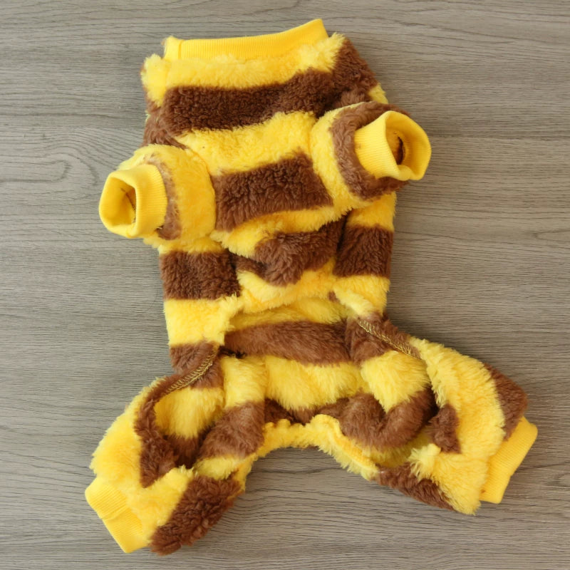 Pomdsds | Four-Leg Fleece Pet Outfit with Bee Design, Everyday Autumn & Winter Wear for Small Dogs and Cats