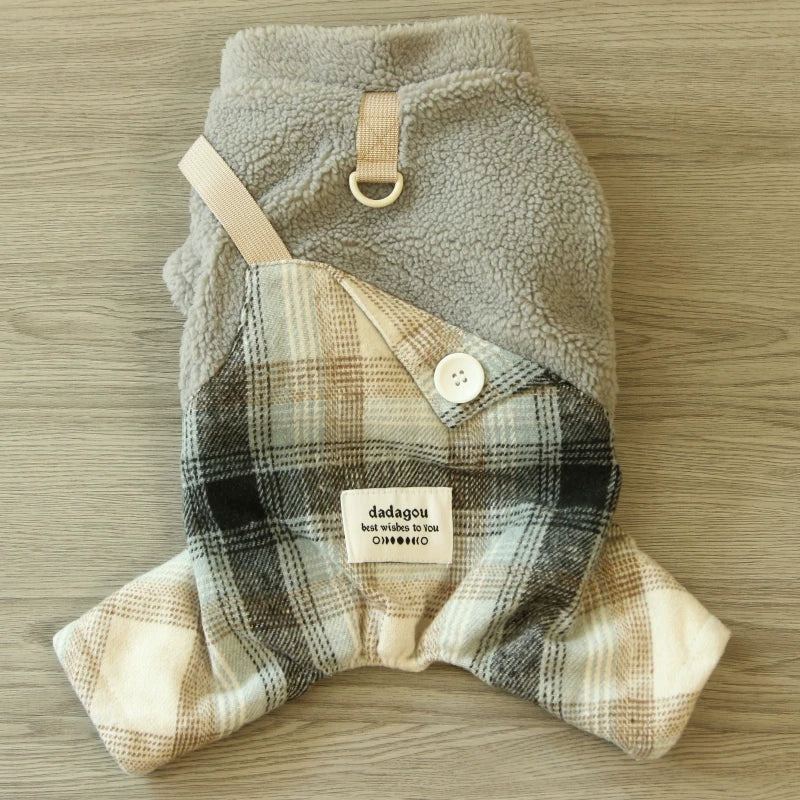 Pomdsds | Plaid-Pattern Four-Leg Pet Outfit with Polar Fleece, Everyday Autumn & Winter Wear for Small Dogs