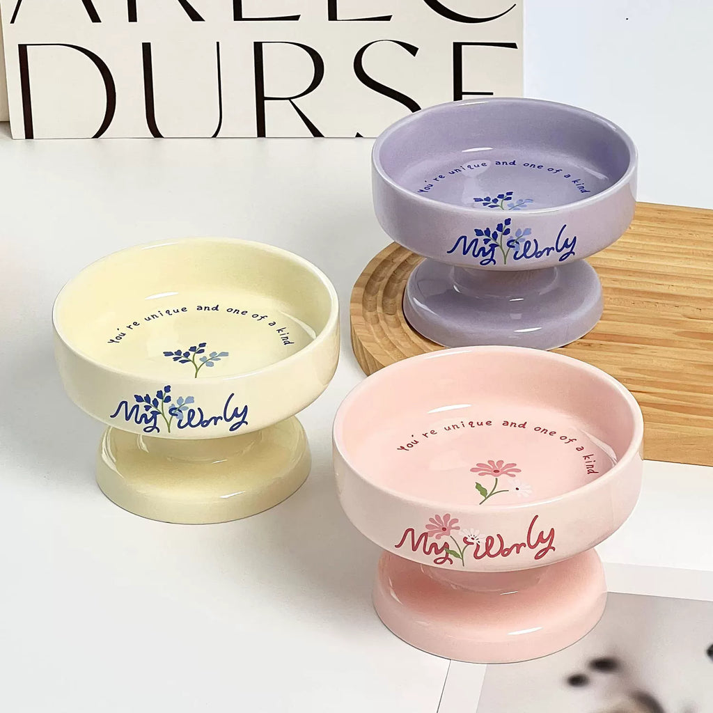 Pomdsds | Goblet-Style Ceramic Pet Bowl for Cats and Small Dogs