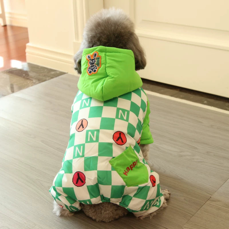 Pomdsds | Checkerboard Cotton Four-Leg Pet Outfit, Everyday Autumn & Winter Wear for Small Dogs