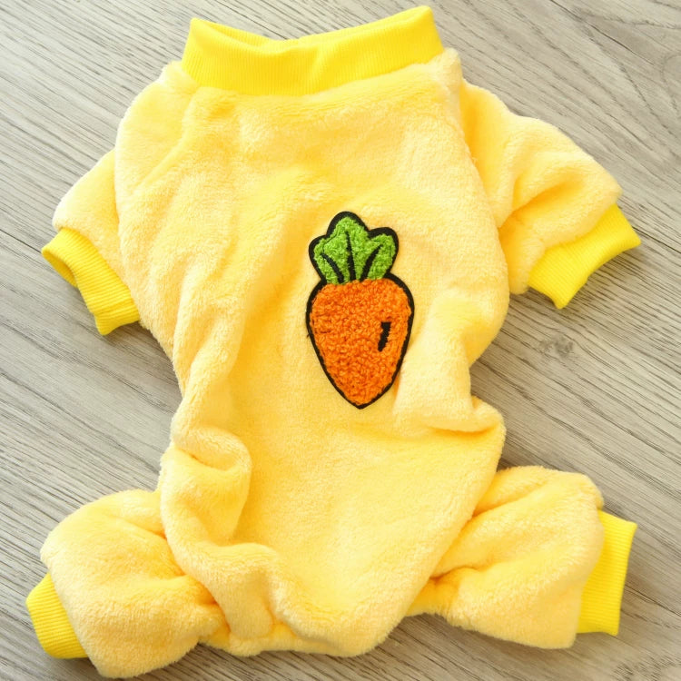 Pomdsds | Fruit-Themed Four-Leg Velvet Pet Outfit, Everyday Autumn & Winter Wear for Small Dogs and Cats