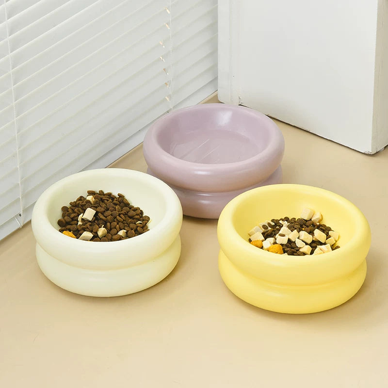 Pomdsds | Low-Profile Ceramic Pet Feeding Bowl with Flat Rim for Daily Use