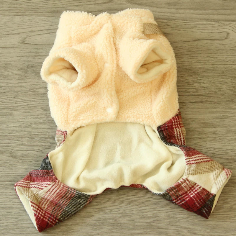 Pomdsds | Plaid-Pattern Four-Leg Pet Outfit with Polar Fleece, Everyday Autumn & Winter Wear for Small Dogs