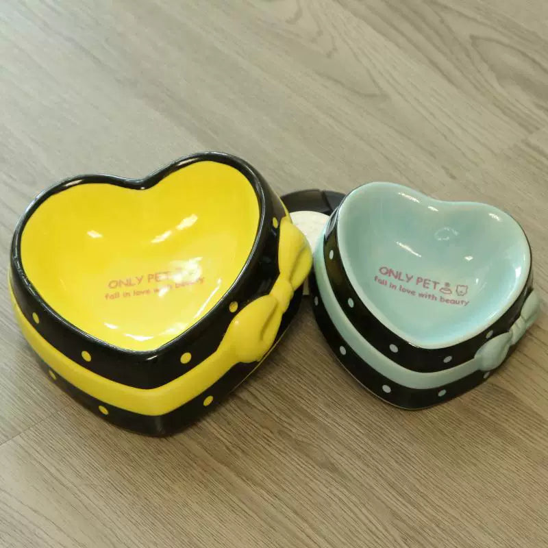 Pomdsds | Ceramic Pet Feeding Bowl with Heart-Inspired Design for Cats and Dogs
