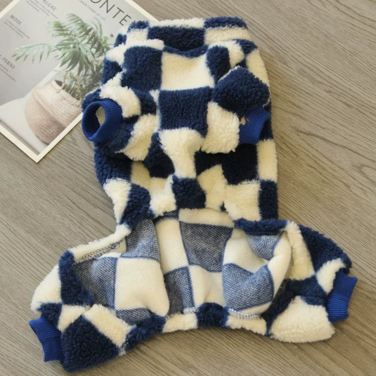 Pomdsds | Plush Square-Pattern Four-Leg Pet Outfit with Pull Tabs, Everyday Autumn & Winter Wear for Small Dogs