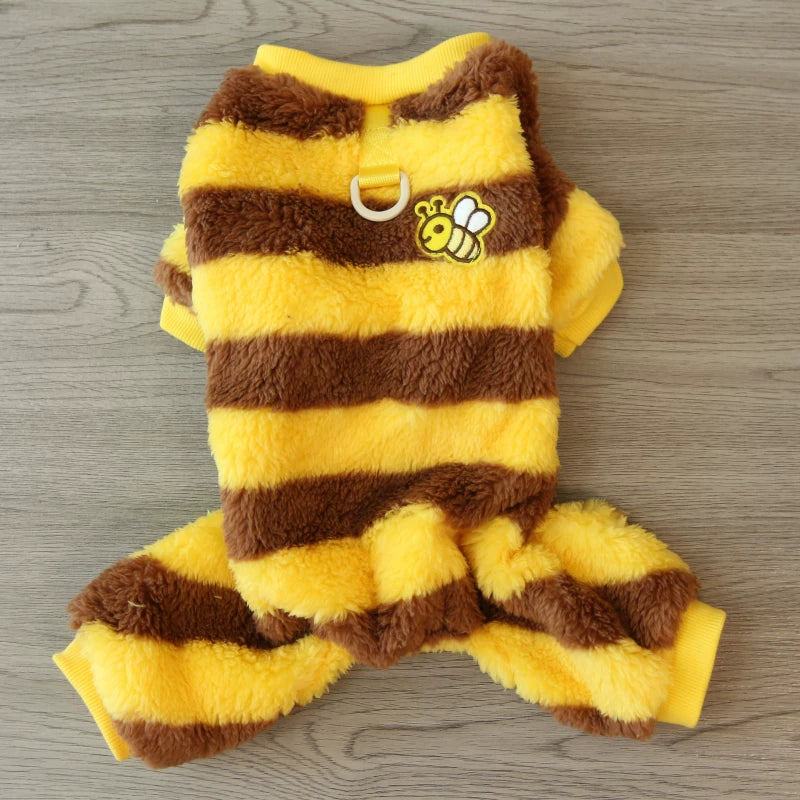 Pomdsds | Four-Leg Fleece Pet Outfit with Bee Design, Everyday Autumn & Winter Wear for Small Dogs and Cats