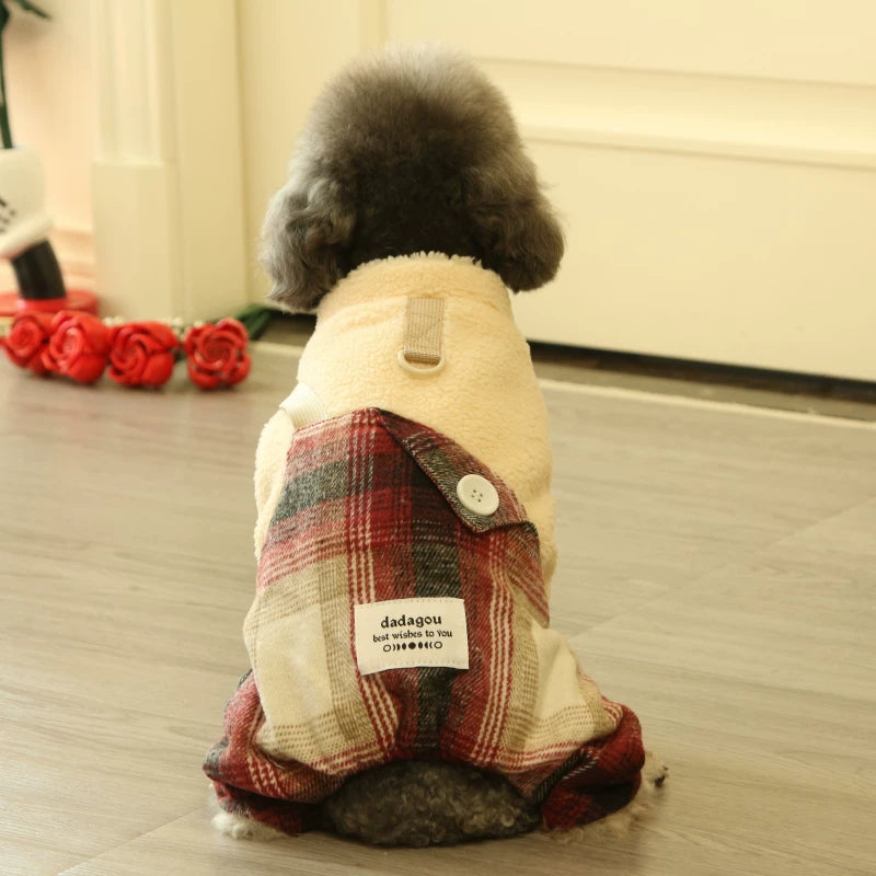 Pomdsds | Plaid-Pattern Four-Leg Pet Outfit with Polar Fleece, Everyday Autumn & Winter Wear for Small Dogs