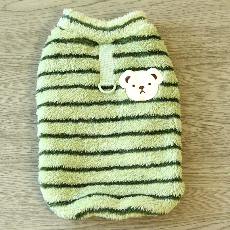 Pomdsds | Soft Fleece Pet Top with Striped Bear Design, Everyday Spring & Autumn Wear for Dogs and Cats