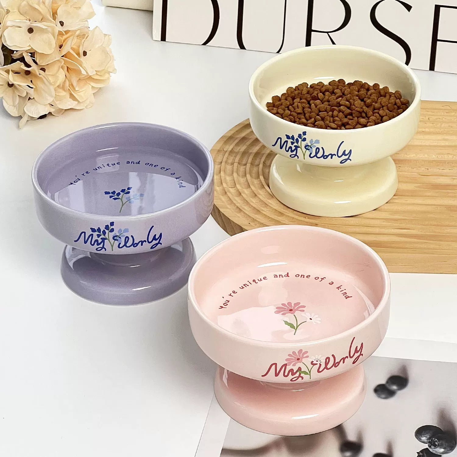 Pomdsds | Goblet-Style Ceramic Pet Bowl for Cats and Small Dogs