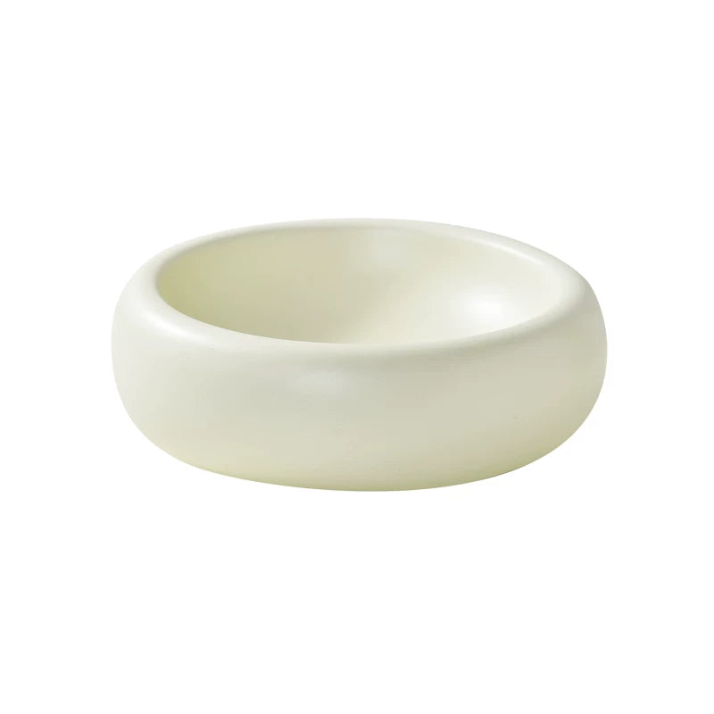 Pomdsds | Low-Profile Ceramic Pet Feeding Bowl with Flat Rim for Daily Use