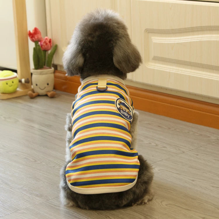 Pomdsds | Lightweight Cotton Pet Vest with Two-Tone Stripes, Everyday Spring & Summer Wear for Dogs and Cats
