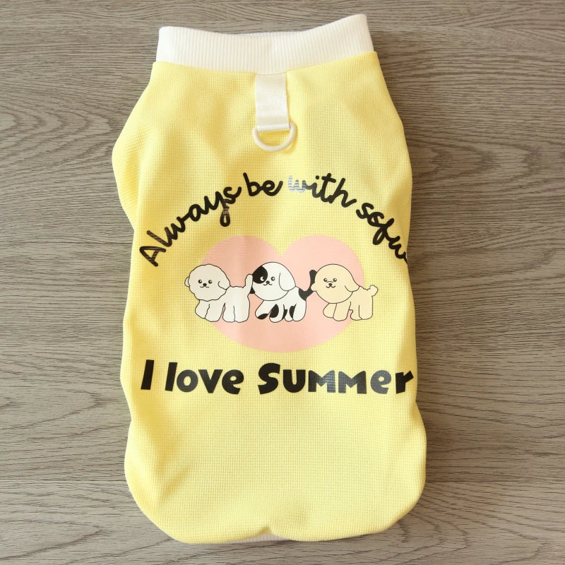 Pomdsds | Cartoon-Print Waffle Cotton Pet Vest, Lightweight Spring & Summer Wear for Dogs and Cats