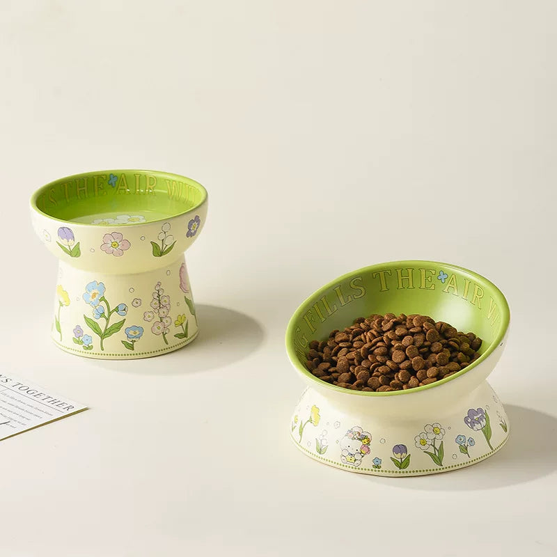 Pomdsds | Elevated Ceramic Pet Feeding Bowl with Angled Design for Cats and Small Dogs