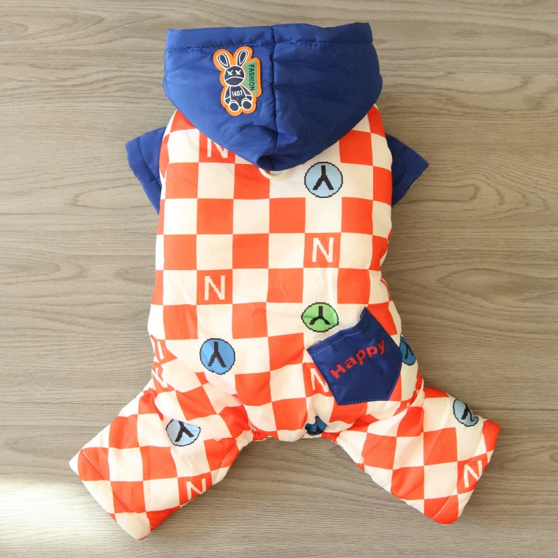 Pomdsds | Checkerboard Cotton Four-Leg Pet Outfit, Everyday Autumn & Winter Wear for Small Dogs