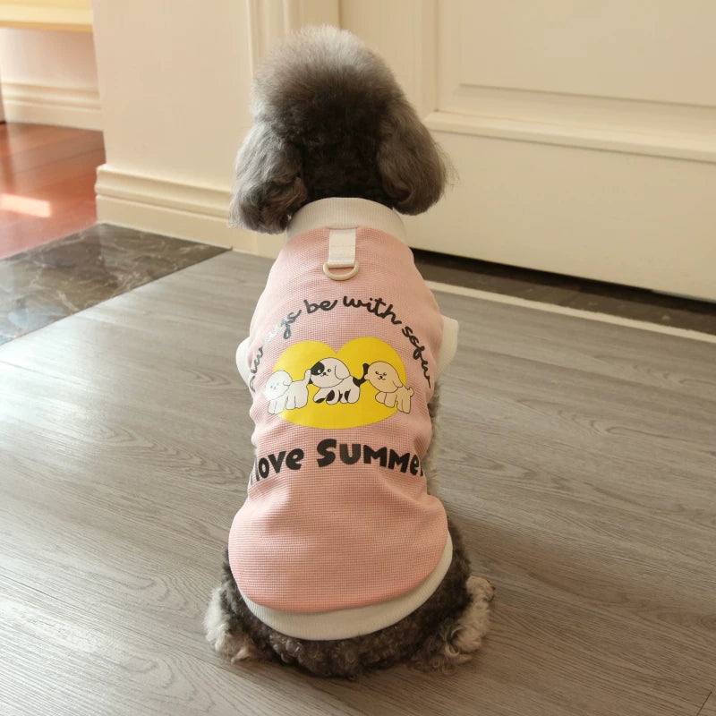 Pomdsds | Cartoon-Print Waffle Cotton Pet Vest, Lightweight Spring & Summer Wear for Dogs and Cats