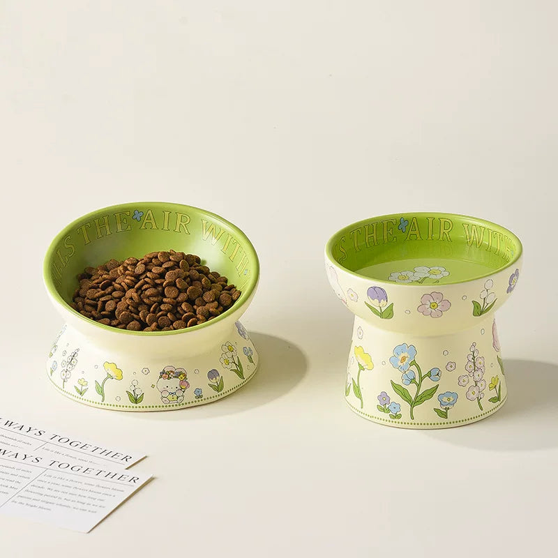 Pomdsds | Elevated Ceramic Pet Feeding Bowl with Angled Design for Cats and Small Dogs