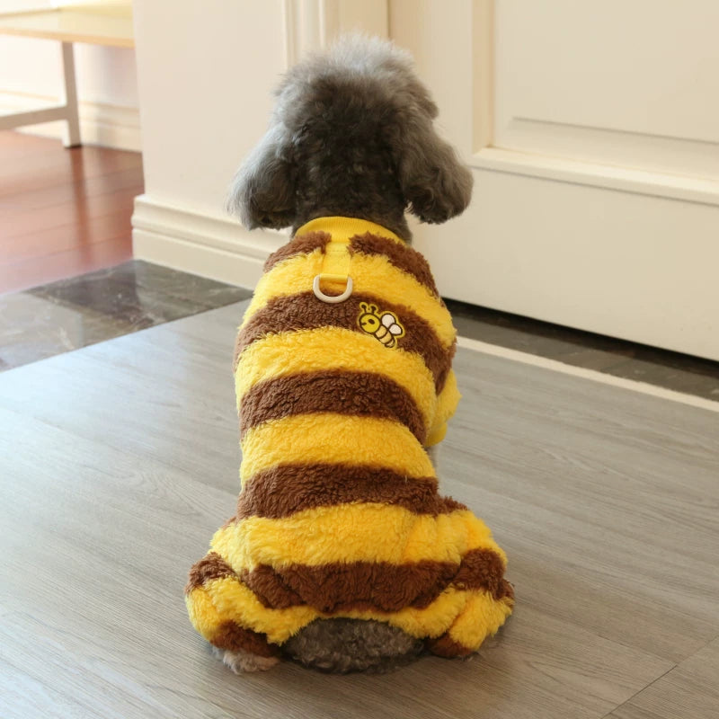 Pomdsds | Four-Leg Fleece Pet Outfit with Bee Design, Everyday Autumn & Winter Wear for Small Dogs and Cats