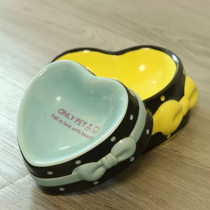 Pomdsds | Ceramic Pet Feeding Bowl with Heart-Inspired Design for Cats and Dogs