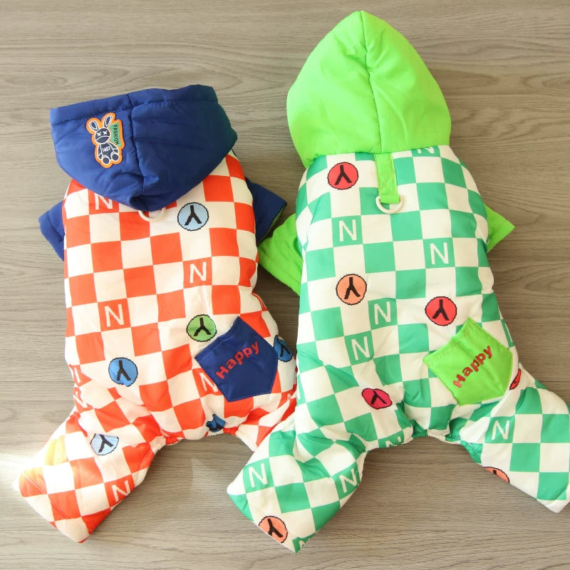 Pomdsds | Checkerboard Cotton Four-Leg Pet Outfit, Everyday Autumn & Winter Wear for Small Dogs
