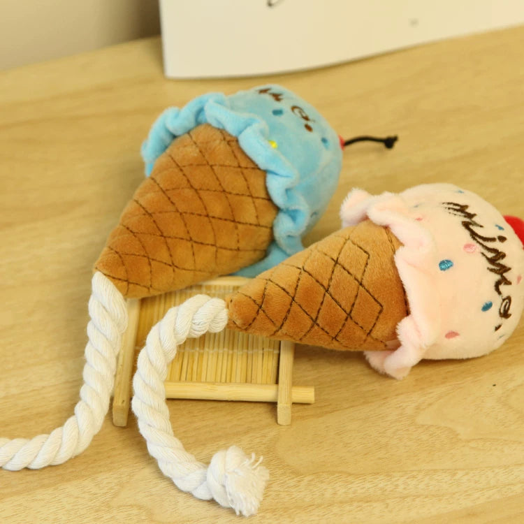 Pomdsds | Ice Cream–Shaped Plush Puppy Toy with Knot Detail, Gentle Sound Toy for Daily Play