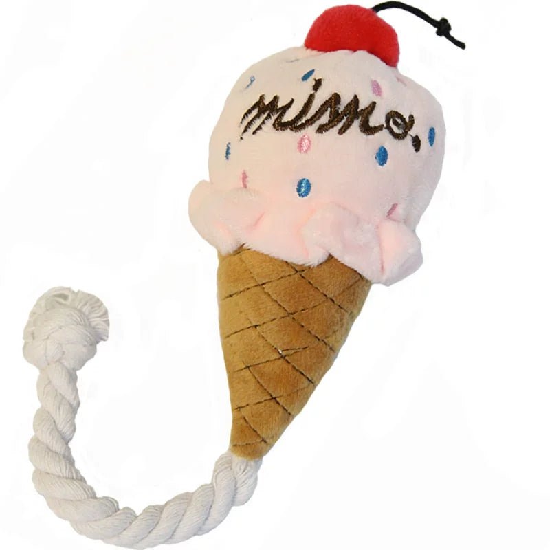 Pomdsds | Ice Cream–Shaped Plush Puppy Toy with Knot Detail, Gentle Sound Toy for Daily Play