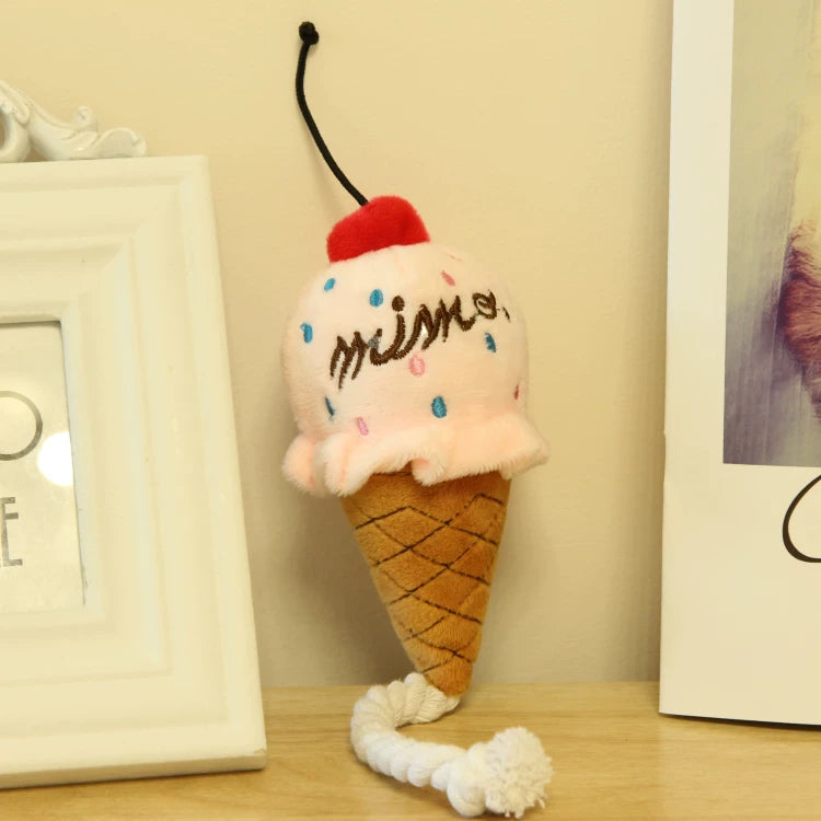 Pomdsds | Ice Cream–Shaped Plush Puppy Toy with Knot Detail, Gentle Sound Toy for Daily Play