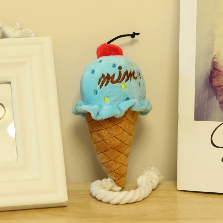 Pomdsds | Ice Cream–Shaped Plush Puppy Toy with Knot Detail, Gentle Sound Toy for Daily Play