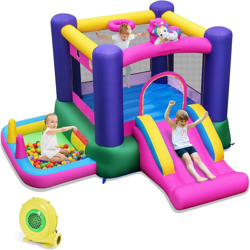 Inflatable Bounce House with Air Blower & Slide for Kids (3-12) - Indoor/Outdoor Play, No Balls Included