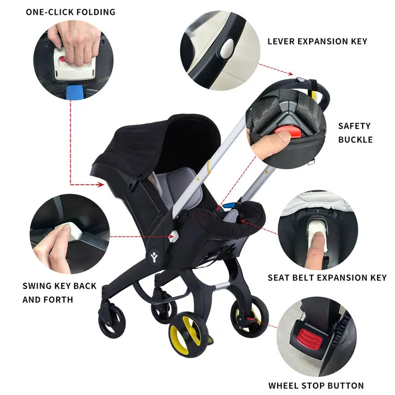 All-in-One Convertible Baby Stroller - Reversible Seat, Travel System