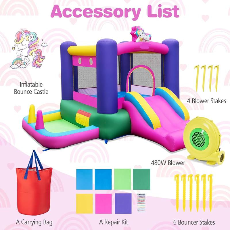 Inflatable Bounce House with Air Blower & Slide for Kids (3-12) - Indoor/Outdoor Play, No Balls Included