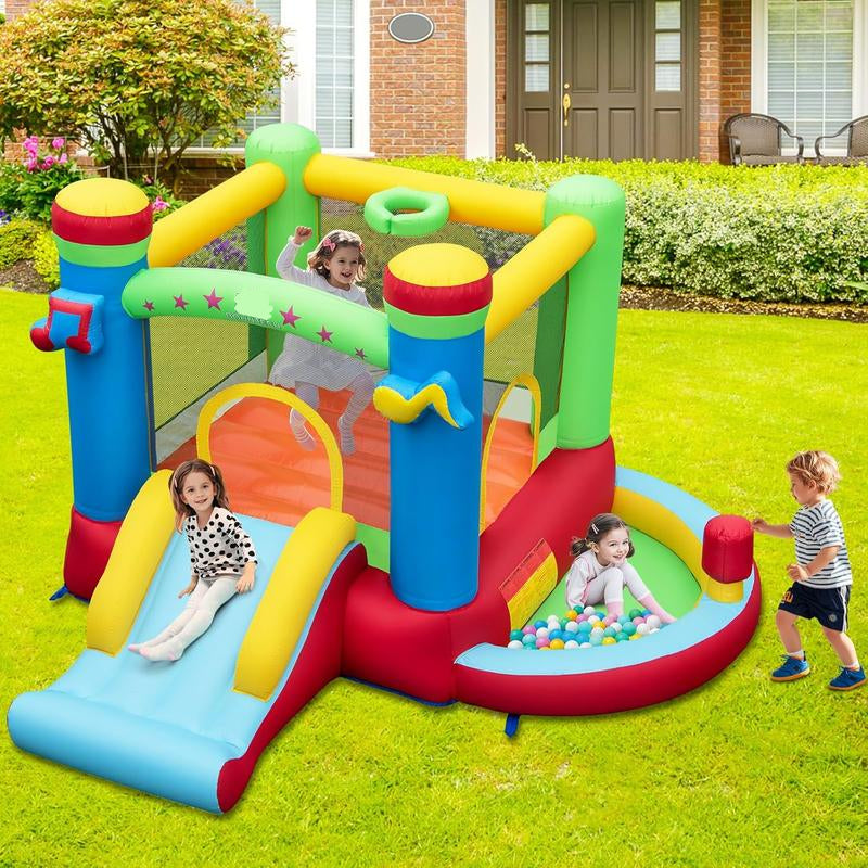 Inflatable Bounce House with Air Blower & Slide for Kids (3-12) - Indoor/Outdoor Play, No Balls Included